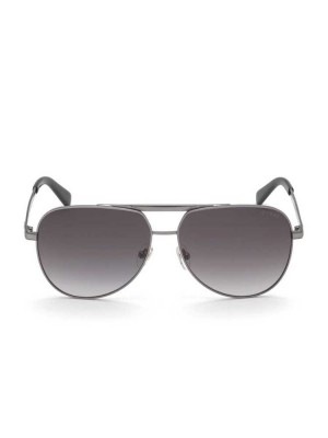 Silver Guess Manny Aviator Men's Sunglasses | 3275-BZIWL
