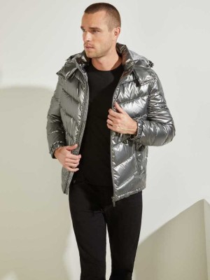 Silver Guess Metal Space Puffer Men's Jackets | 2640-KCDLO