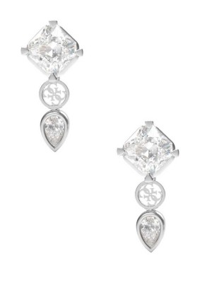 Silver Guess Pendant and Quattro G Logo Drop Women's Earrings | 1542-EKFNR