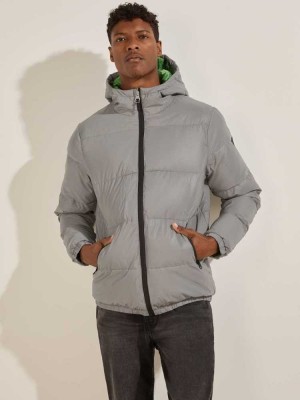 Silver Guess Reflective Puffer Men's Jackets | 7904-SUFTY