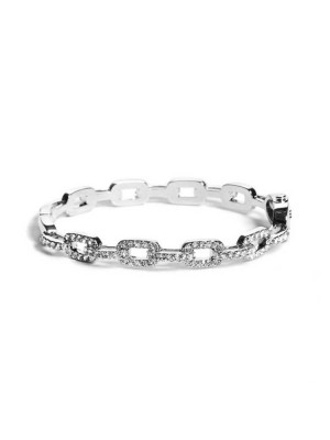 Silver Guess Rhinestone Chain-Link Bangle Women's Bracelet | 6123-JOQWS