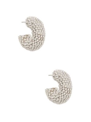 Silver Guess Rhinestone Dome Hoop Women's Earrings | 3598-VTBIW