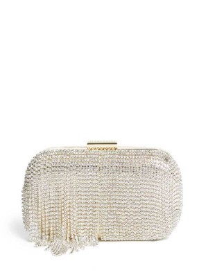 Silver Guess Rhinestone Fringe Clutch Women's Handbags | 2568-OTFKY