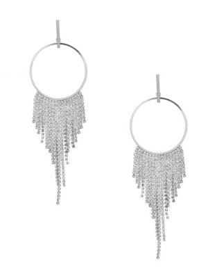 Silver Guess Rhinestone Fringe Hoop Women's Earrings | 4816-FWXLS