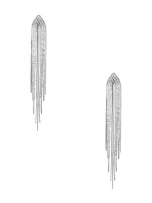 Silver Guess Rhinestone Fringe Linear Women's Earrings | 3078-ZQVTA