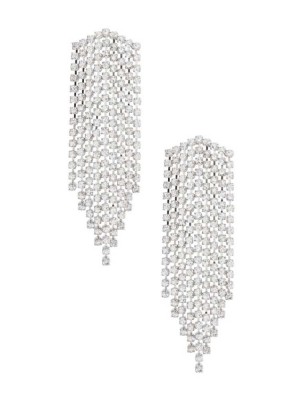 Silver Guess Rhinestone Fringe Women's Earrings | 8376-JNIML