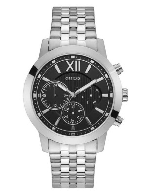 Silver Guess Silver-Tone And Black Chrono-Look Multifunction Women's Watches | 0541-WLGXS