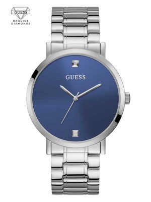 Silver Guess Silver-Tone And Blue Diamond Analog Men's Watches | 0248-GTAFR