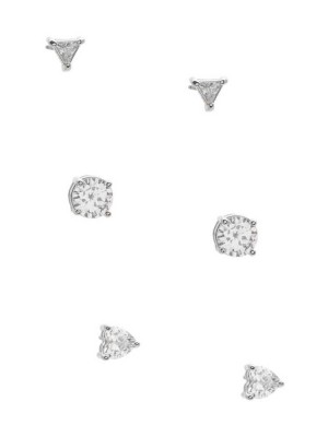 Silver Guess Silver-Tone Cubic Zirconia Stud Set Women's Earrings | 7962-KWYQR