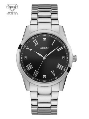 Silver Guess Silver-Tone Diamond Analog Men's Watches | 5694-EWRCH