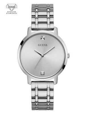 Silver Guess Silver-Tone Diamond Analog Women's Watches | 9608-FXDOM