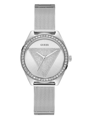 Silver Guess Silver-Tone Logo Analog Women's Watches | 5293-QUIAF