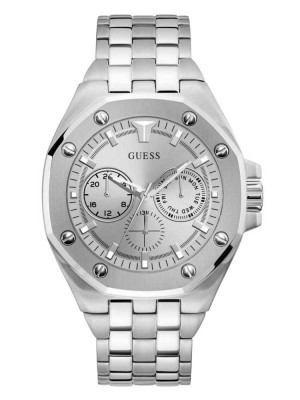 Silver Guess Silver-Tone Multifunction Men's Watches | 7862-BTNIV