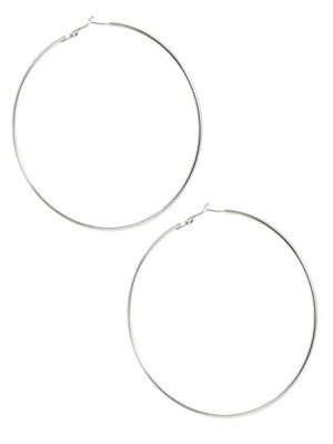 Silver Guess Silver-Tone Oversized Hoop Women's Earrings | 8076-XHAJC
