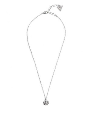 Silver Guess Silver-Tone Peony Women's Necklace | 8602-MDBIR