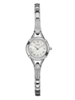 Silver Guess Silver-Tone Petite Crystal Women's Watches | 0712-VYPDX