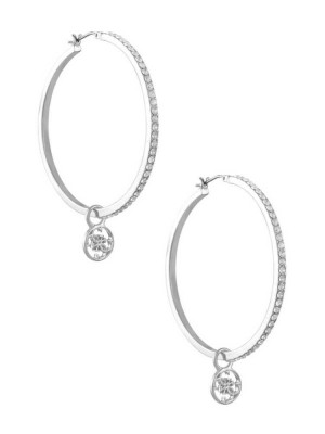 Silver Guess Silver-Tone Quattro G Hoop Women's Earrings | 1598-XUNDI