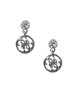 Silver Guess Silver-Tone Quattro G Logo Drop Women's Earrings | 6057-QGPXO