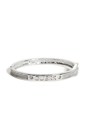 Silver Guess Silver-Tone Rhinestone Bangle Women's Ring | 1685-NCREH