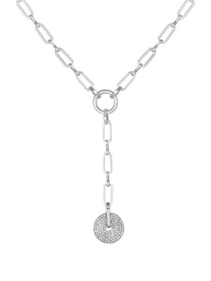 Silver Guess Silver-Tone Rhinestone Disc Women's Necklace | 3680-ZONID