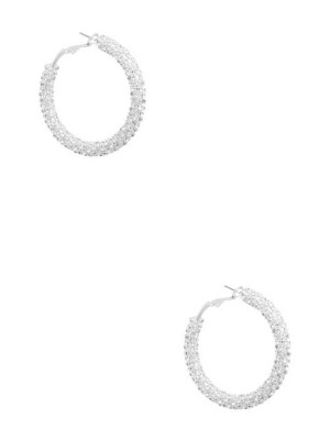 Silver Guess Silver-Tone Rhinestone Hoop Women's Earrings | 4793-VPTWN