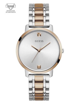 Silver Guess Two-Tone Diamond Analog Women's Watches | 0278-PKYWV