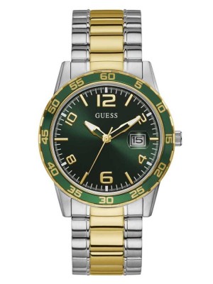 Silver Guess Two-Tone Metal And Green Dial Analog Men's Watches | 1967-OSLRG