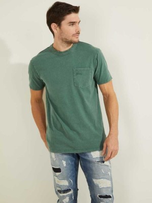 Turquoise Grey Multicolor Guess Sueded Jersey Men's T-Shirts | 1289-ANLZT