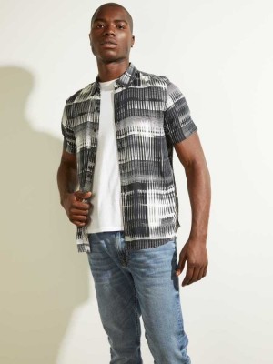 Turquoise Guess Eco Interstellar Men's Shirts | 7893-MKEHQ