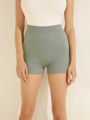 Turquoise Guess Emili Ribbed Women's Shorts | 8973-FWZPU