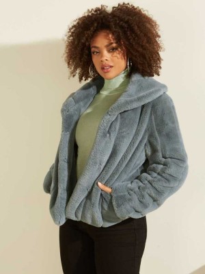 Turquoise Guess Sophy Faux-Fur Women's Jackets | 5810-IVBWD