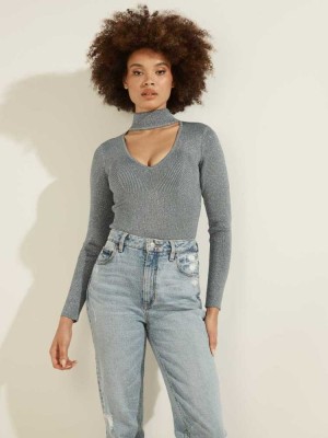 Turquoise Multicolor Guess Lexie Lurex Cutout Women's Sweaters | 8150-XZFWM