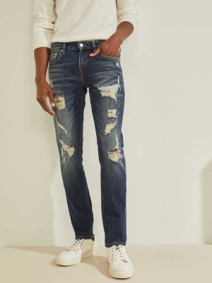 Wash Guess Eco Destroyed Skinny Men's Jeans | 9173-MGQIO