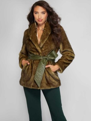 Wash Guess Olaia Faux-Fur Women's Coats | 0186-BMAOL