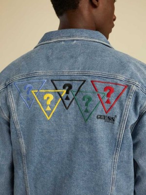 Wash Guess Summer Games Denim Men's Jackets | 5382-DYGWL