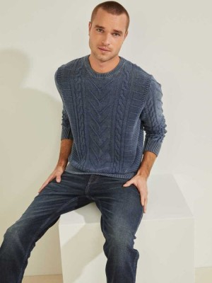 Wash Multicolor Guess Dawson Washed Mixed Cable Men's Sweaters | 7453-BGKYA