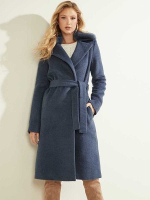 Wash Navy Guess Brenda Wrap Women's Coats | 9678-QTEGA