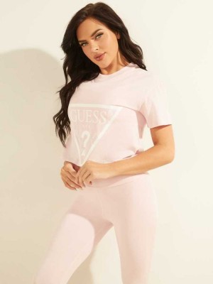 Wash Pink Guess Cropped Logo Women's T-Shirts | 9732-FUVMY