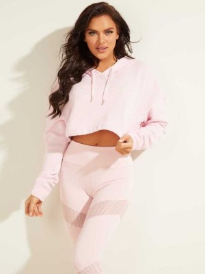 Wash Pink Guess Eco Cropped Logo Women's Hoodies | 3254-OATFG