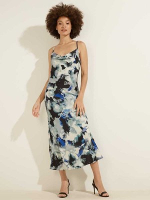 White Black Guess Eco Akilina Midi Women's Dresses | 7240-LFXID