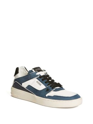 White Blue Guess Verona Low-Top Basketball Men's Sneakers | 4275-AWRPK