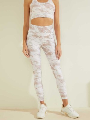 White Flower Guess Eco Marble Women's Leggings | 3625-ZUGDN