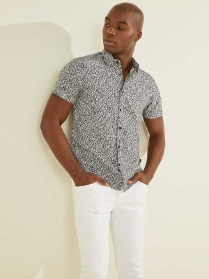 White Flower Guess Fairhills Printed Men's Shirts | 4736-SNTDL