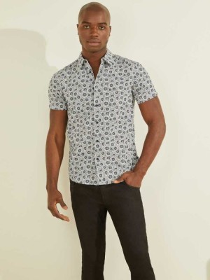 White Flower Guess Liberty Printed Men's Shirts | 8627-WKOSG