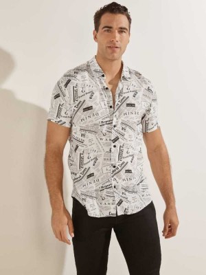 White Flower Guess Rebel News Men's Shirts | 3268-EVBUF