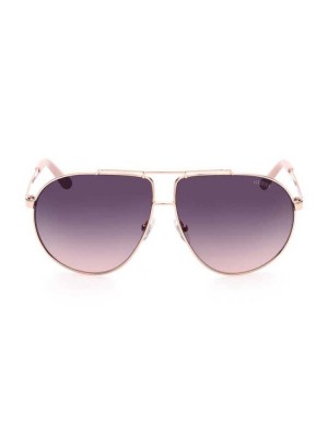 White Gold Guess Aviator Metal Women's Sunglasses | 7042-WJRSX