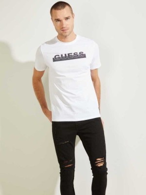White Guess Apex Men's T-Shirts | 9413-OUCHY