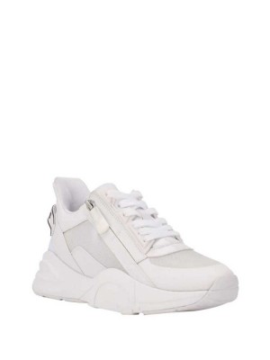White Guess Bailian Side-Zip Women's Sneakers | 3567-CZPXV