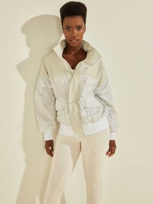 White Guess Clare Women's Windbreaker | 3489-GEYFH
