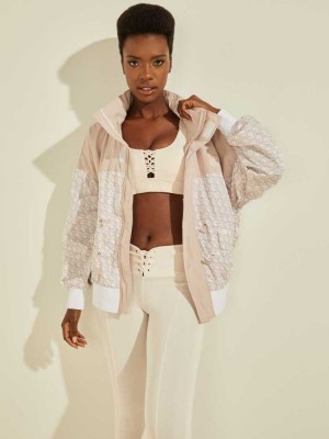White Guess Clare Women's Windbreaker | 3784-WRUMT